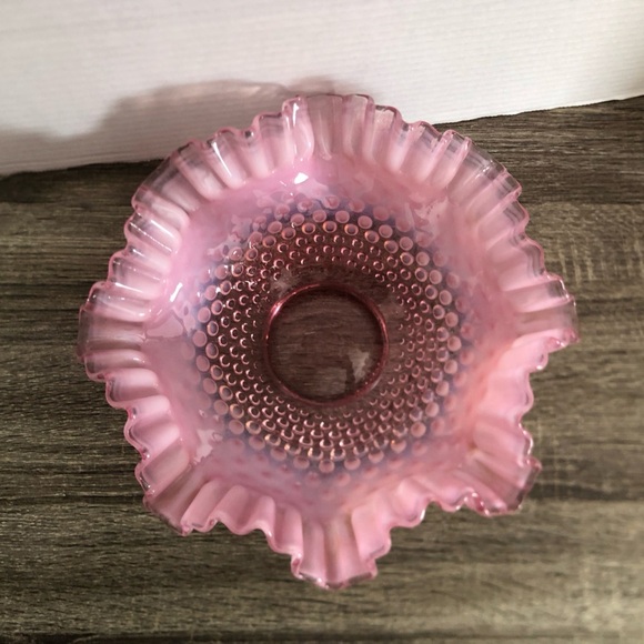 Vtg Fenton Cranberry Ruffled Hobnail Glass Bowl - Picture 5 of 15